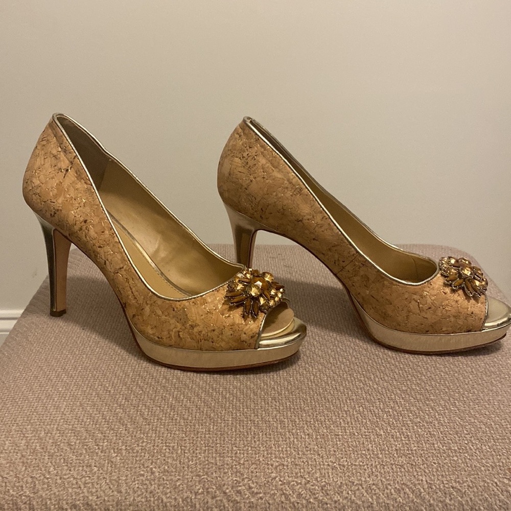 Antonio Melani Cork Peep Toe Heels Size 7.5